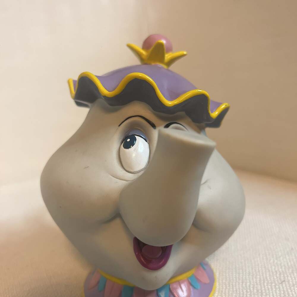 Disney Mrs Potts Teapot Coin Bank Beauty And The Beast Hard Rubber Plastic Piggy - Picture 8 of 9